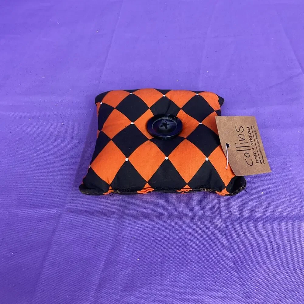 Collins Fresh Original Halloween Mini Pillow Decor Orange Black Argyle Center